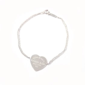 TIFFANY & Co. Return to Tiffany Heart Tag Double Chain Bracelet, 925 Sterling Silver, Box and Dust