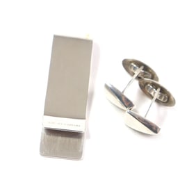 TIFFANY & Co. Tiffany Logo Engraved Money Clip Cufflinks Set of 2, SV925 Silver, with Dust Bag, Made