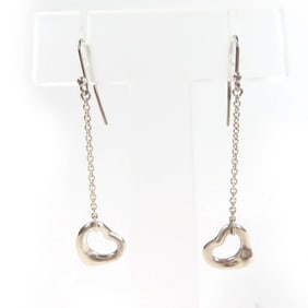 TIFFANY & Co. Tiffany Elsa Peretti Open Heart Drop Earrings, AG925 Silver, with Box and Dust Bag,