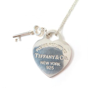TIFFANY & Co. Return to Tiffany Heart Tag Key Medium Pendant Necklace, 925 Sterling Silver, with Box