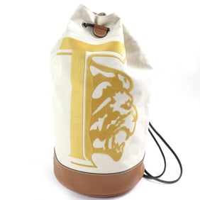 TOD'S large logo embroidered canvas and leather one-shoulder bag in beige, brown, yellow. Made