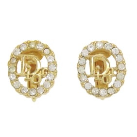 Christian Dior logo rhinestone earrings in metal for women