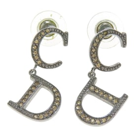 Line Corporation Christian Dior CD logo rhinestone metal earrings for women