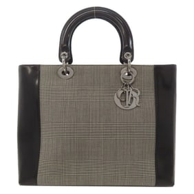 Christian Dior Lady Houndstooth Tote Bag Canvas Women's
