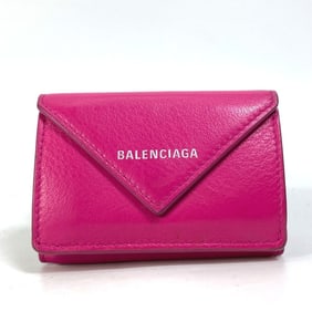 BALENCIAGA 391446 Logo Paper Mini Compact Wallet, Tri-fold Leather, Women's, Pink