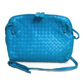 BOTTEGA VENETA 245354 Intrecciato Nodini Pochette Shoulder Bag in Lamb Leather, Blue