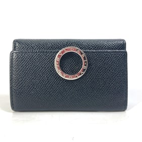 BVLGARI Ring Clip Logo 6-Key Leather Key Case Men's Black