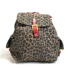 FENDI Leopard Print Backpack in Canvas/Leather, Brown and Red, for Women