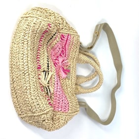 Prada Triangle Logo Canapa 2-Way Bag, Shoulder Handbag, Raffia, Women's, Beige