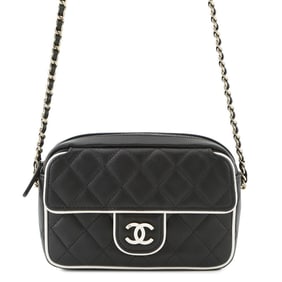 Chanel Chain Shoulder Bag, Matelasse, Coco Mark, Clutch, Lambskin, AP4516, Black and White