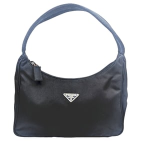 PRADA Prada Nylon Mini Handbag, Black, MV515, Triangular Plate, Women's Pouch