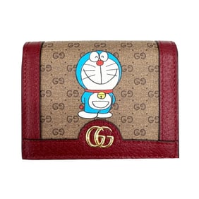 GUCCI Doraemon Collaboration 647788 Bifold Wallet for Men and Women, Mini GG Supreme Leather, Beige