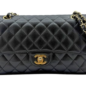 CHANEL Matelasse 25 Classic Shoulder Bag with Chain Strap, Caviar Skin, Black, Size 17, Women's