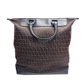 FENDI Zucchino Handbag Tote Bag Canvas Leather Women's Brown Black