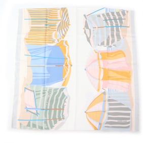 HERMES Rectangle Normandy Coast Charm 100% Silk BLANC BLEU GLACIER Scarf with Box, Made in France,