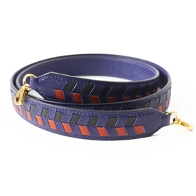 HERMES Bandouliere Traces de Cuir Leather Shoulder Strap for Evelyne, Gold Hardware, Blue, Black,