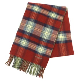 HERMES Back to School 100% Cashmere Checked Scarf with Embroidered Logo and Fringe, Red, Box