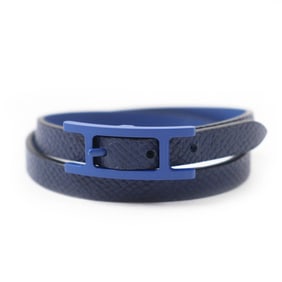 HERMES B-Api Double Tour Bracelet in Navy Leather with Blue Hardware, T4, Made France, Includes Box