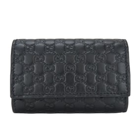 Gucci Key Case 150402 6-Ring Shimmer Leather Black Micro for Men and Women