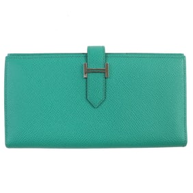 HERMES Bearn Soufflet Long Wallet in Epsom Leather, Vert Jade, Silver Hardware, H Logo, B Stamp, Box