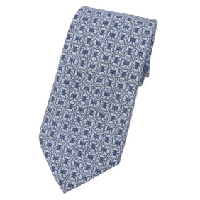 HERMES 5560 MA Cravate 100% Silk Chaine d'Ancre All-Over Print Tie, Blue, with Box, Made in France,