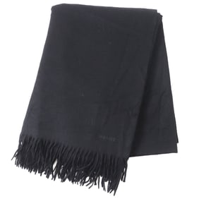 HERMES 100% Cashmere Shawl/Stole/Scarf with Logo Embroidery and Fringe, Extra Large, Black, Made in