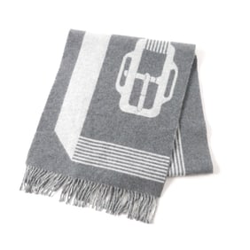 HERMES Sangle à Boucle 100% Cashmere Antogracito Gris Clair Fringed Scarf, 39 x 196cm, Box