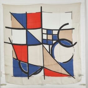 Chanel Coco Mark Scarf, Ivory Multicolor Silk, Women's, CHANEL