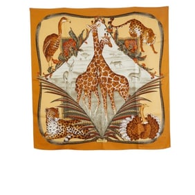 Salvatore Ferragamo Animal Giraffe Leopard Scarf, Brown Multicolor Silk, Women's