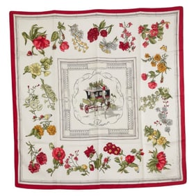 Hermes Hermès Carré 90 "Quai aux Fleurs" Flowering Coast Scarf, White and Multicolor Silk, Women's