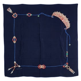 Cartier Must de jeweled scarf, navy silk, for women.