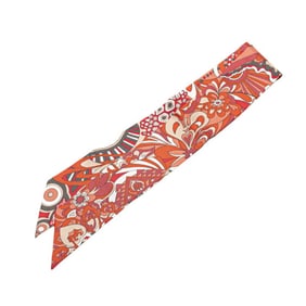 Hermès Twilly "Les Flots du Cheval" Horse Award Scarf, Red, White, Multicolor, Silk, Women's,