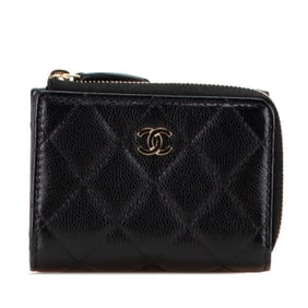 CHANEL Matelasse Coco Mark Tri-fold Wallet in Black Caviar Skin for Women