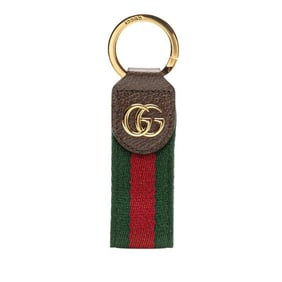 Gucci Ophidia Sherry Line Key Ring 479292 Brown Gold Leather Canvas Men's GUCCI