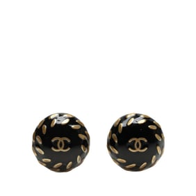 Vintage Chanel Coco Mark Round Earrings, Gold and Black Plated, Women's
