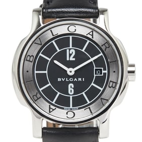 Bvlgari Solotempo Watch ST29S Quartz Black Dial Stainless Steel Leather Women's BVLGARI