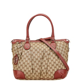 Gucci GG Canvas Diamante Tote Bag/Shoulder Bag 2WAY 285730 Beige/Red Leather Women's GUCCI