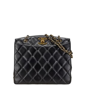 CHANEL Matelasse Coco Mark Chain Shoulder Bag Tote Black Lambskin Women's