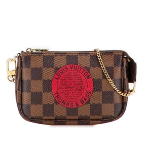 Louis Vuitton Damier Mini Pochette Accessoires T&B Pouch Handbag N58011 Brown and Red Leather