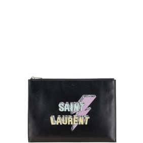 Saint Laurent logo print studded iPad tablet case clutch bag in black and multicolored leather for