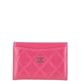 CHANEL Matelasse Coco Mark Business Card Case, Pink Lambskin, Women's