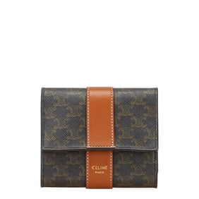 Celine Triomphe Tri-fold Wallet in Black and Brown Leather for Women