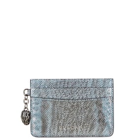 BVLGARI Serpenti Business Card Case, Blue Leather, Women's