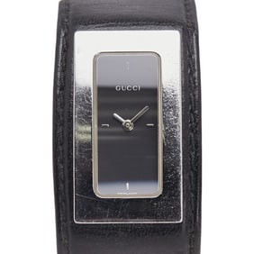 Gucci Bangle Watch 7800S Quartz Black Dial Stainless Steel Leather Women's GUCCI