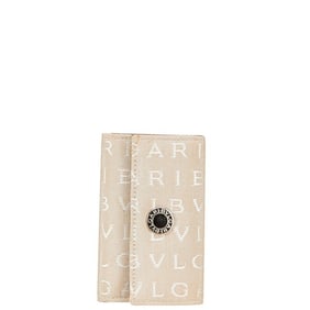 BVLGARI Logomania 6-ring key case in beige and white canvas leather for women