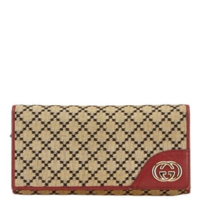 Gucci Diamante Interlocking Long Wallet 204836 Beige Red Canvas Leather Women's GUCCI