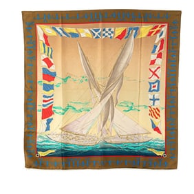 Hermes Hermès Carré 90 EN COURSE Yacht Scarf, Brown Multicolor Silk, Women's