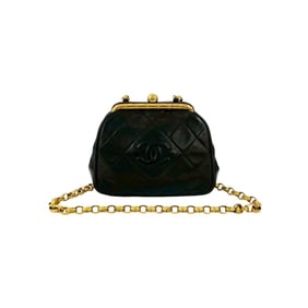 CHANEL Matelasse Coco Lambskin Leather Clasp Chain Mini Shoulder Bag, Black, 81000