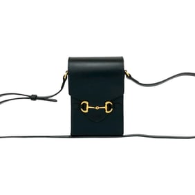 GUCCI Horsebit 1955 Calf Leather Mini Shoulder Bag/Pochette/Sacoche in Black 179-7