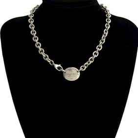 TIFFANY & Co. Tiffany Return to Oval Tag Necklace, 925 Sterling Silver, Chain Pendant, Choker, 22289